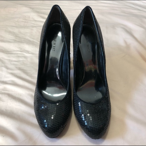 🍄Nine West sequined chunky black heels - Picture 1 of 8